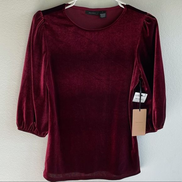 Halogen Velour Bubble Sleeve Top In Burgundy Stem - Picture 2 of 6